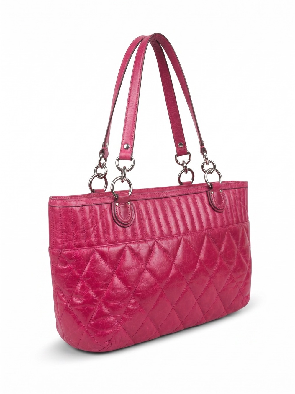 バッグ Coach Madison Maggie Tote Leather Pink Coach Madison Maggie 19857 Fuchsia Pink Quilted Leath… - Gem